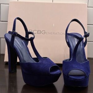 BCBGeneration Women's Deep Blue T-Strap Heels